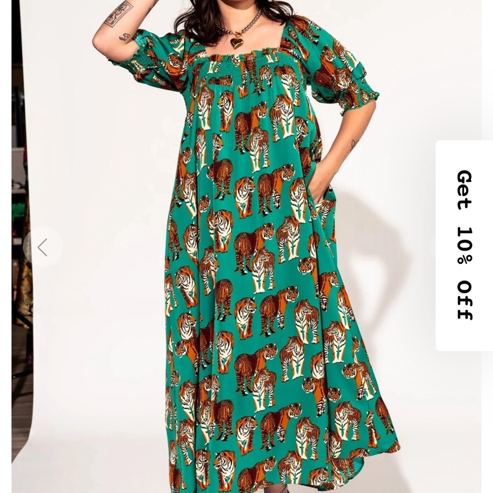 Palm Springs Smocked Dress in Tiger Tales